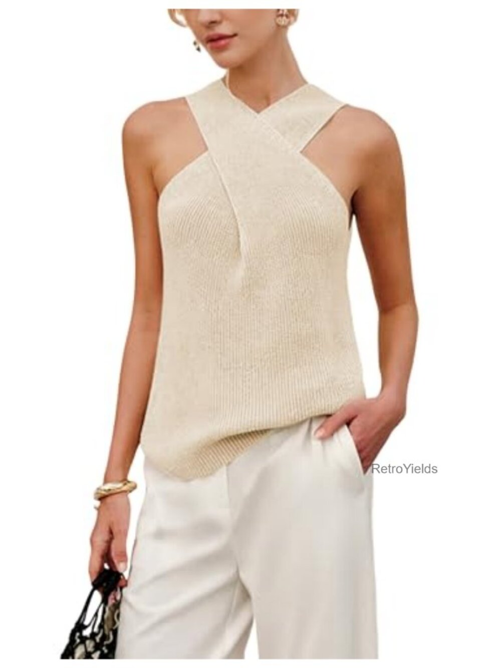 Women's Criss Cross Halter Knit Tank Top Layering Sweater Camisole